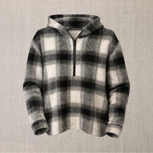 Joie Black/White Buffalo Hooded Half Zipup Sweater/Jacket